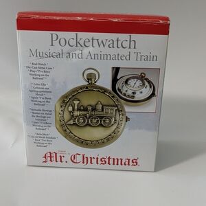 Mr. Christmas Gold Pocketwatch Ornament with Musical Train